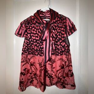 Alice + Olivia Jeannie Red and Black Sheer Silk Blouse